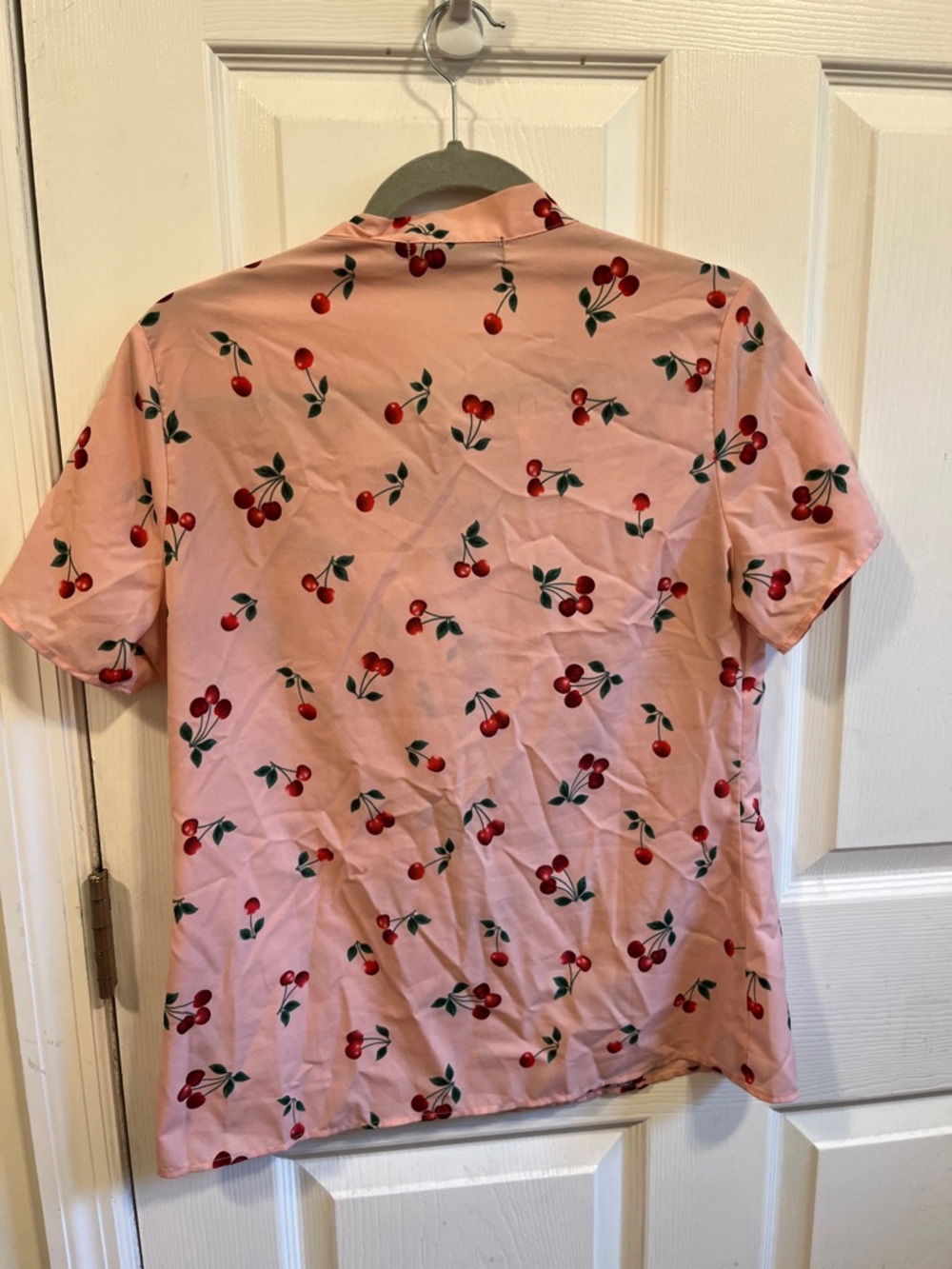 Allegra K Pink Cherry Print Tie-Front Blouse - Picture 3 of 3